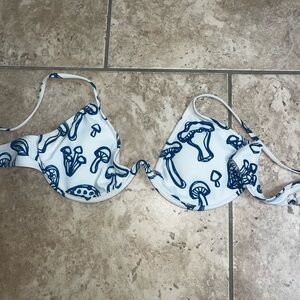 White and Blue Patterned Bikini Top